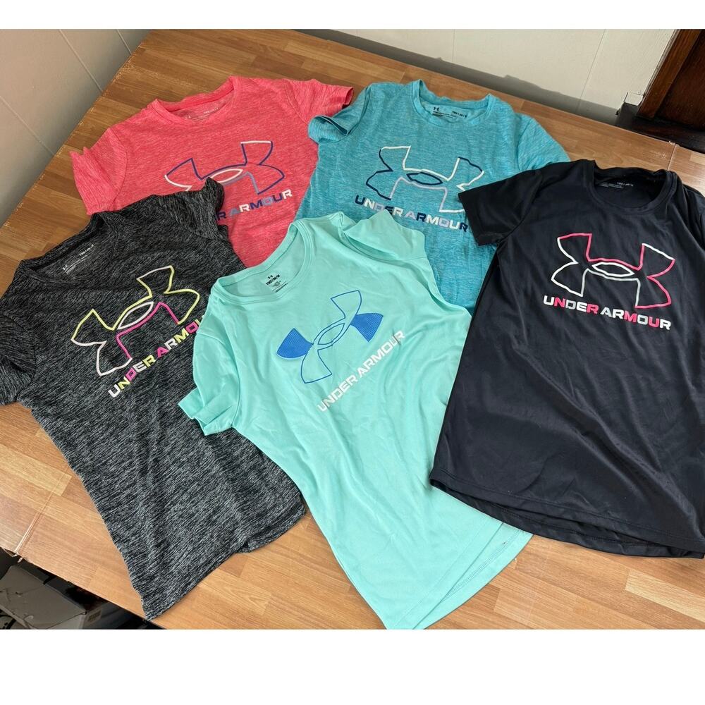 5 Under Armour Girls Tech Big Logo Twist Short Sleeve T-Shirts Size Ym